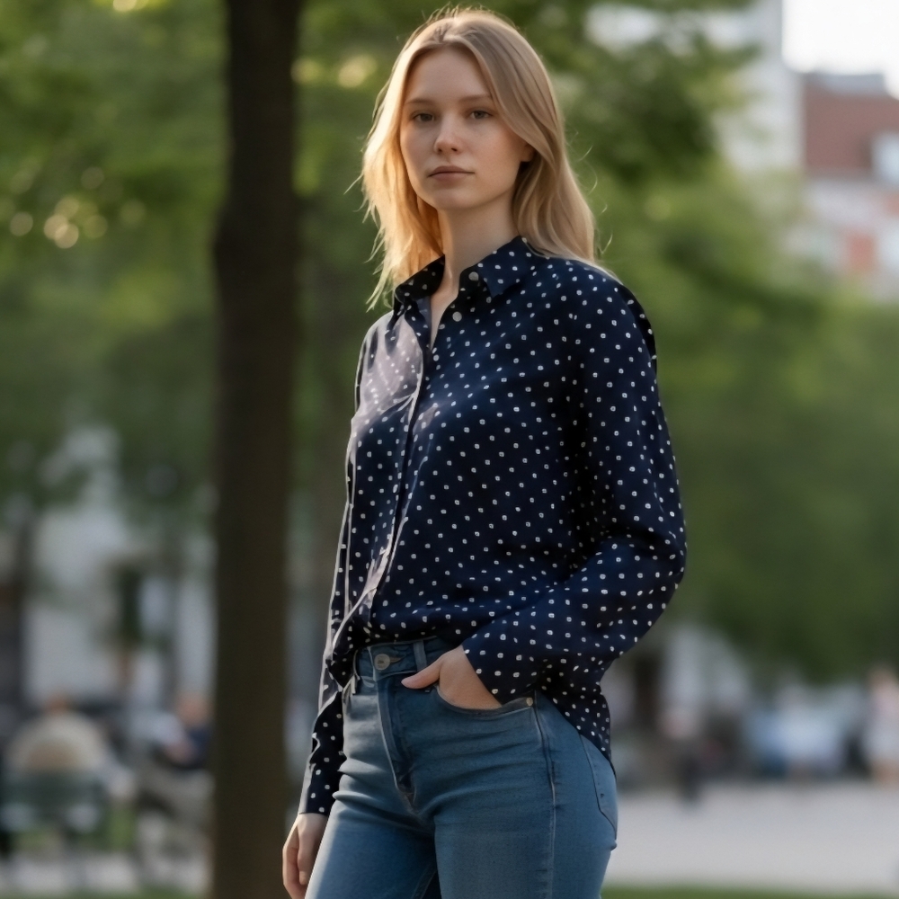 👌Chap's Classic Blue & White Polka Dot Button Down Shirt